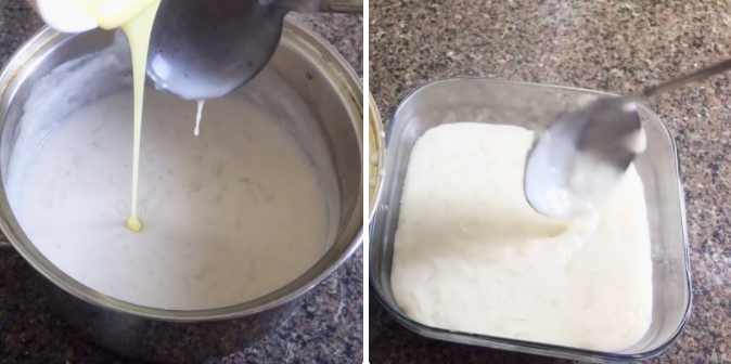 Đổ lớp rau câu sữa dừa sợi giòn