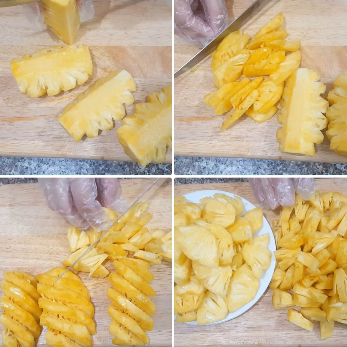 Cắt nhỏ dứa như hình