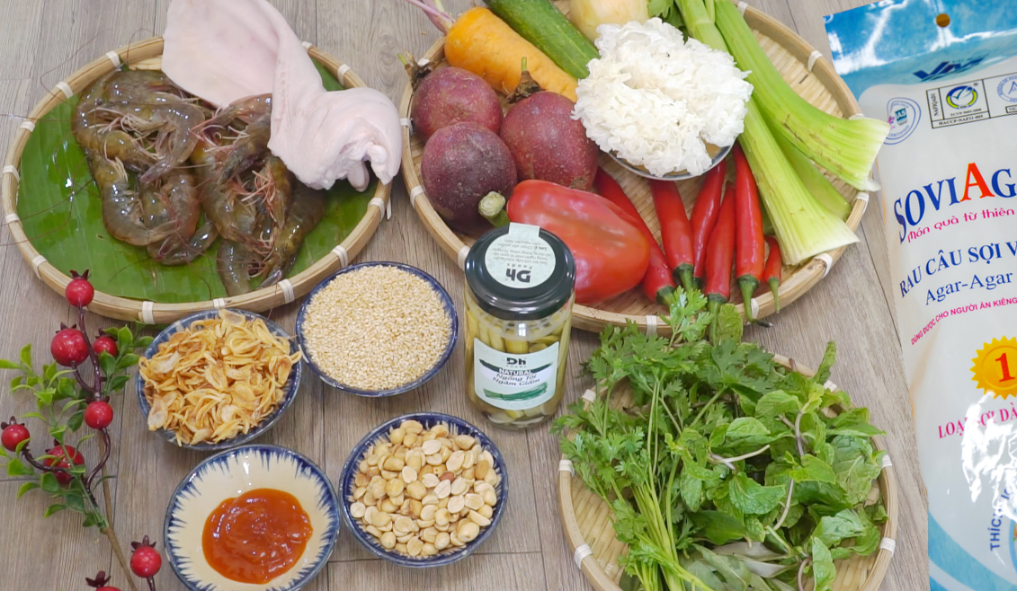 Nguyên liệu làm gỏi rau câu sợi sốt chanh dây