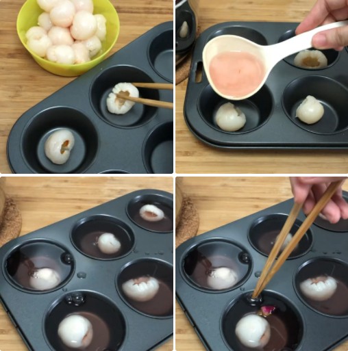 Đổ khuôn rau câu hoa hồng vải
