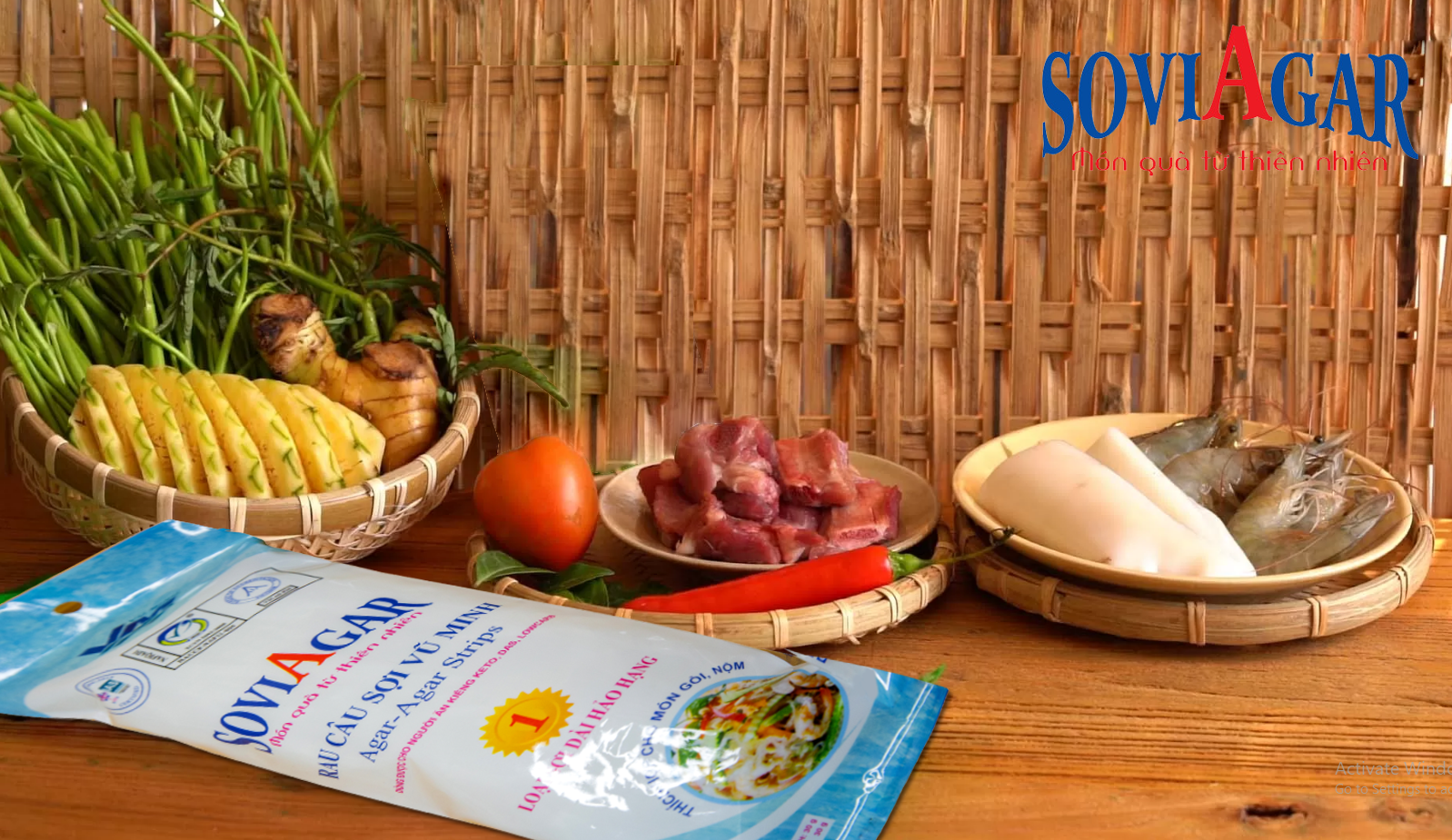 Nguyên liệu làm món miển hải sản kiểu thái từ rau câu sợi Vũ Minh SoviAgar