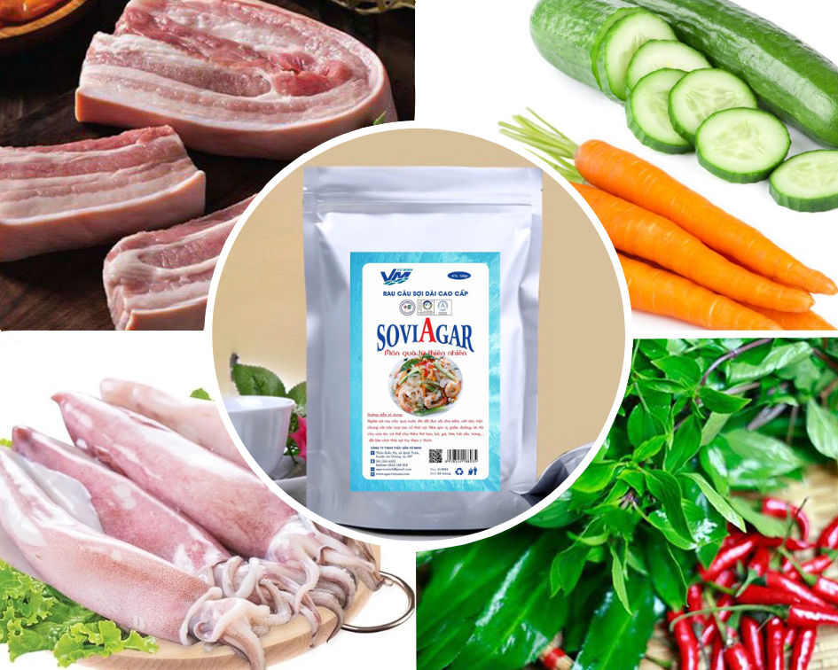 Nguyên liệu làm món nộm rau câu mực thơm ngon, hấp dẫn- Agar Việt Nam Vũ Minh