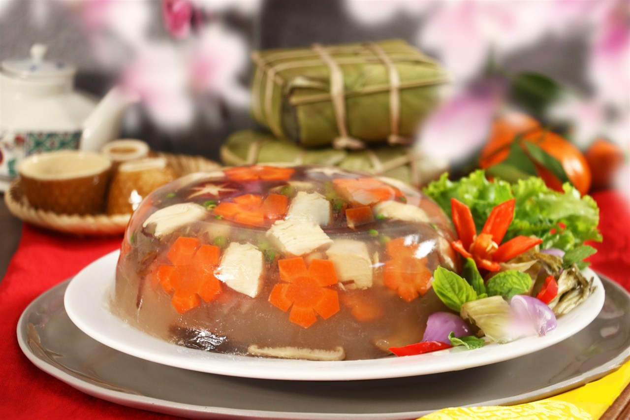 Thành phẩm món rau củ nấu đông thơm ngon, hấp dẫn từ bột rau câu Vũ Minh SoviAgar