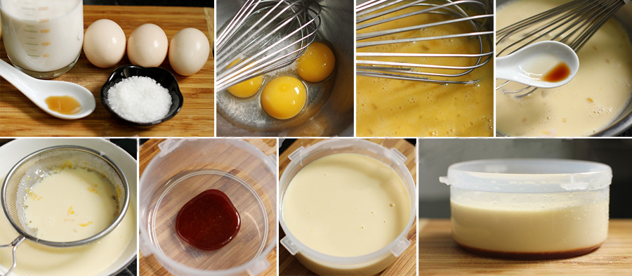 Các bước làm bánh flan trong món thạch mơ nhân flan từ bột rau câu Vũ Minh SoviAgar