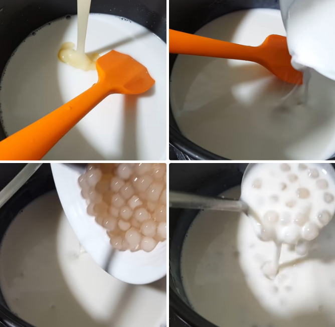 Nấu nước cốt dừa để hoàn thành món sữa chua trân châu cốt dừa thơm ngon- Agar Việt Nam Vũ Minh