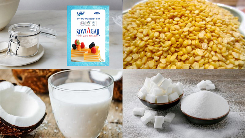 Nguyên liệu làm rau câu đậu xanh cốt dừa