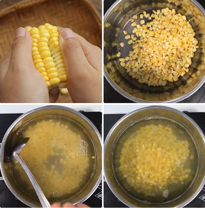 Tách hạt bắp và luộc chín