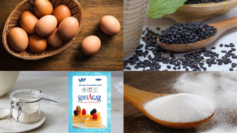 Nguyên liệu làm Bánh flan rau câu mè đen