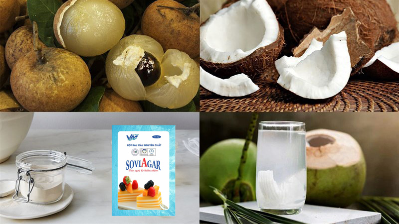 Nguyên liệu làm thạch nhãn dừa với bột rau câu Vũ Minh Soviagar