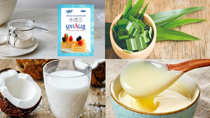 Nguyên liệu làm Rau câu lá dứa sữa dừa