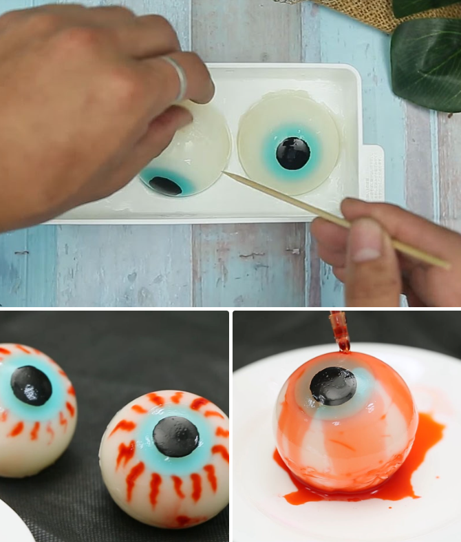 Thành phẩm thạch rau câu nhãn cầu cho bữa tiệc Halloween