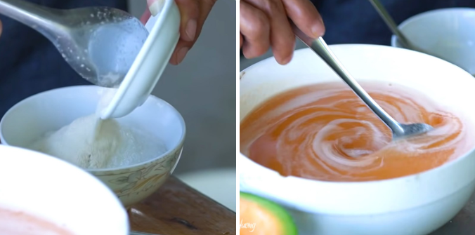 Trộn hỗn hợp dưa lưới và rau câu