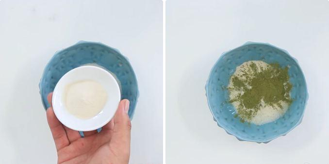 Trộn bột rau câu Vũ Minh Soviagar và bột matcha