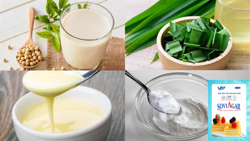 Nguyên liệu làm món rau câu đậu nành lá dứa- Agar Việt Nam Vũ Minh
