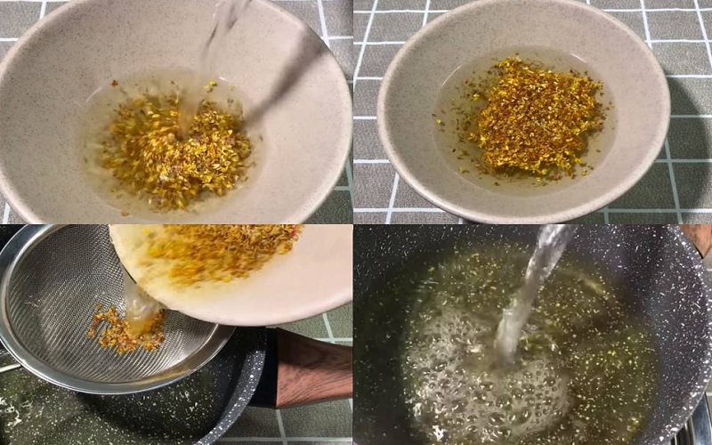 Ngâm hoa quế với nước nóng