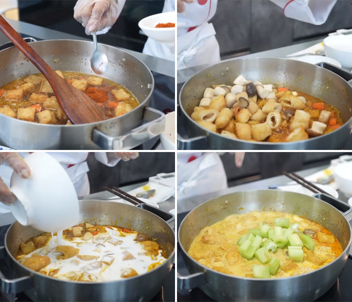 Nấu các nguyên liệu với cà ri