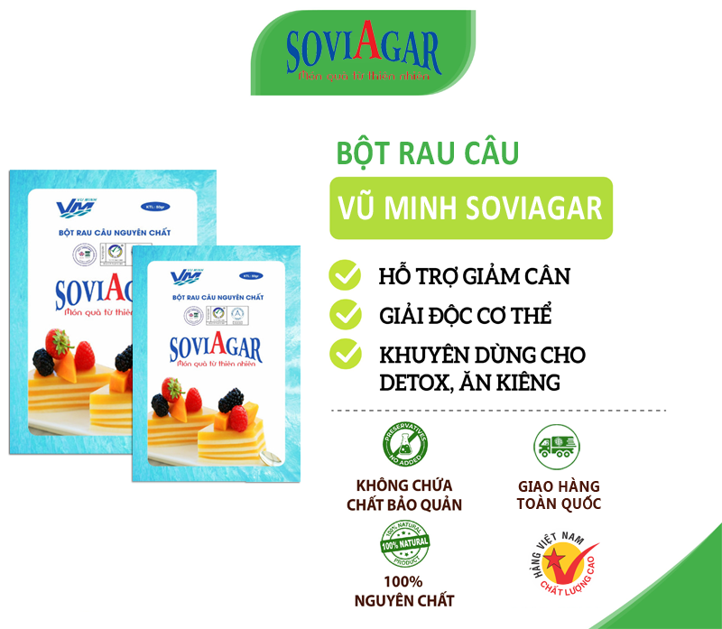 Sản phẩm bột rau câu Vũ Minh SoviAgar nguyên chất, uy tín hàng đầu thị trường