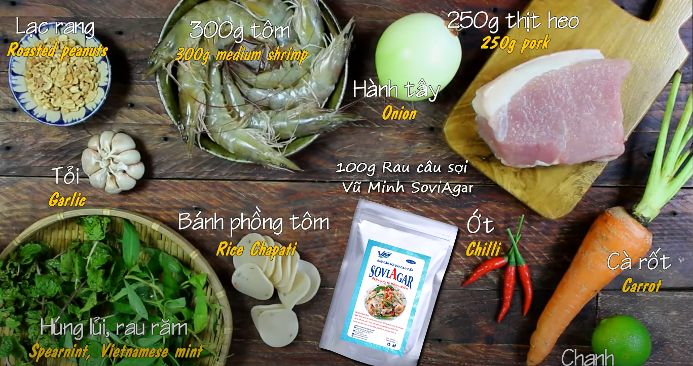 Nguyên liệu làm gỏi rau câu ngon tuyệt từ rau câu sợi Vũ Minh SoviAgar