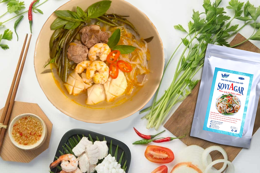 Thơm ngon khó cưỡng với miến hải sản kiểu thái từ rau câu sợi giòn