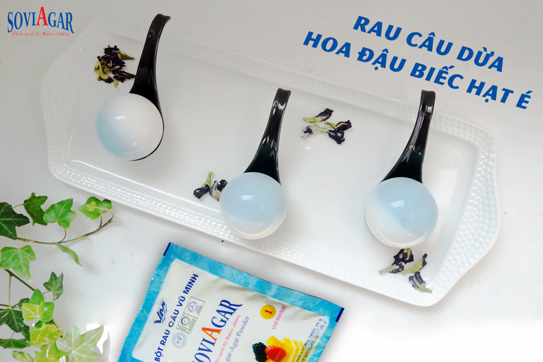 Rau câu viên bi dừa hoa đậu biếc và hạt é độc đáo cho ngày cuối tuần