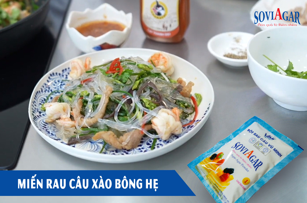 Miến rau câu xào bông hẹ thơm ngon với bột rau câu Vũ Minh Soviagar