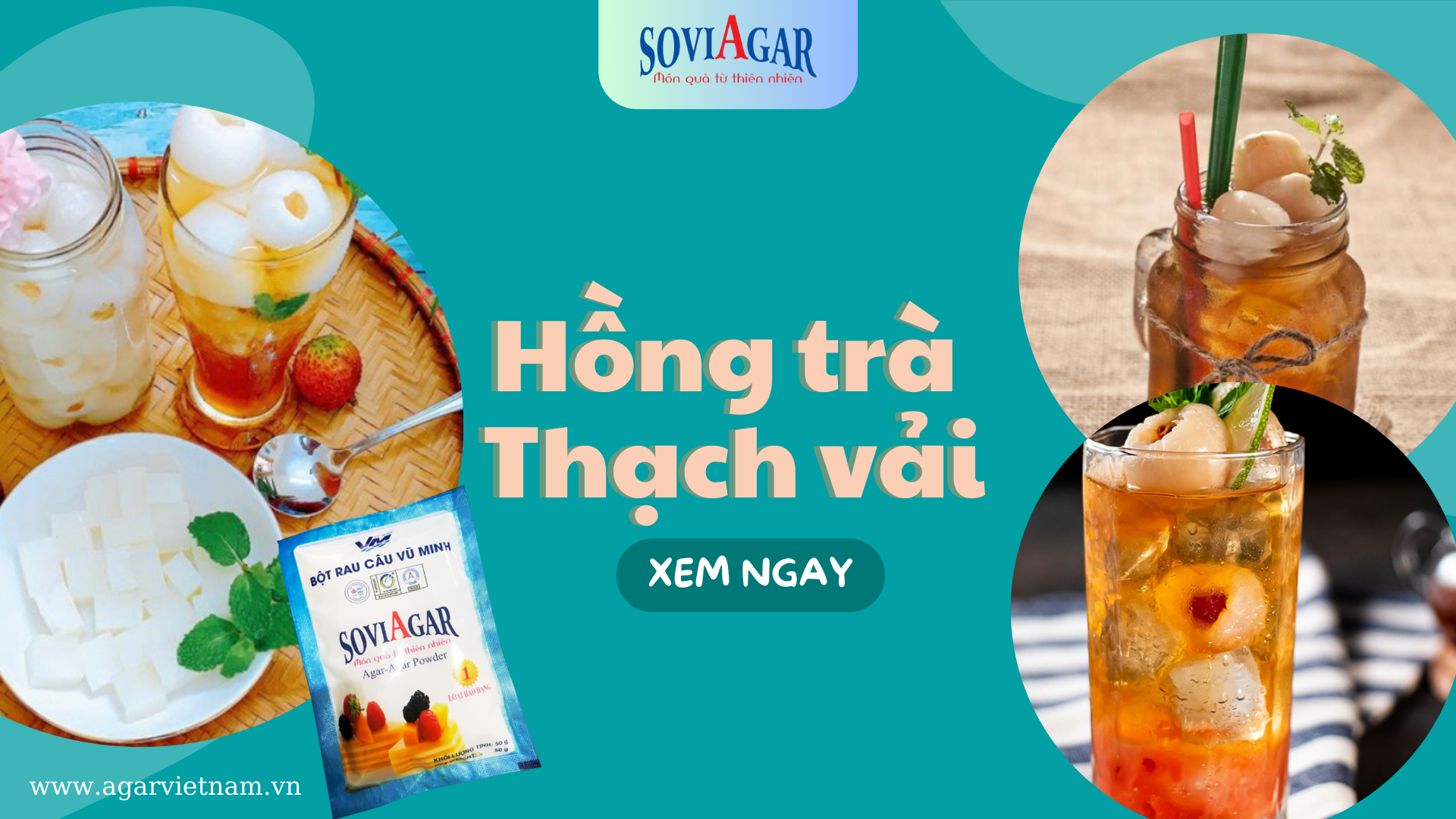 Tự làm Hồng Trà Thạch Vải chuẩn vị với bột rau câu Vũ Minh Soviagar
