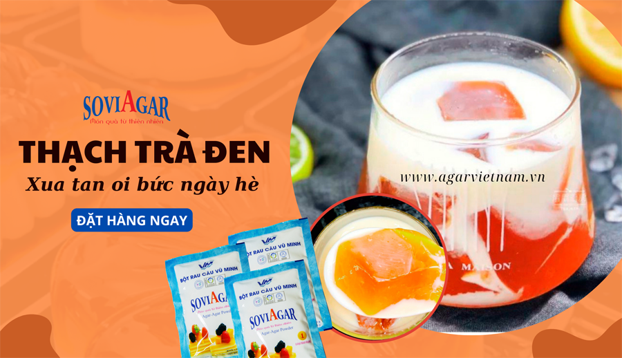 Thạch trà đen thơm mát, xua tan oi bức ngày hè | Bột làm thạch Vũ Minh Soviagar