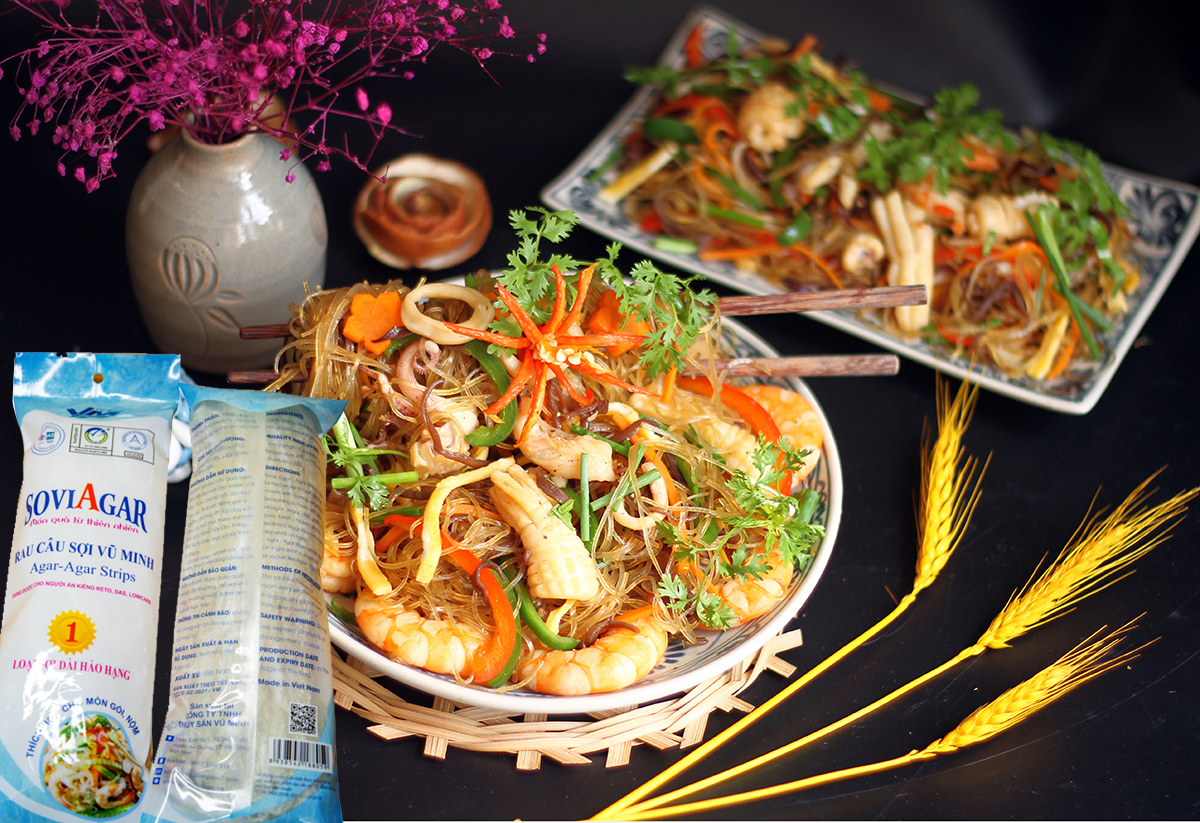 Cách làm miến xào rau câu hải sản tơi ngon, không bị dính