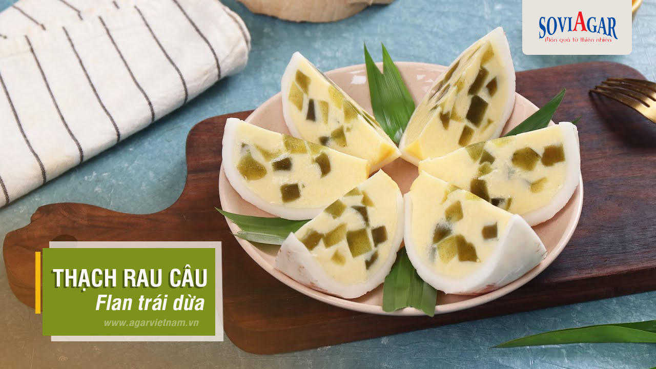 Tự  làm thạch rau câu flan trái dừa đơn giản, ngon như ngoài hàng