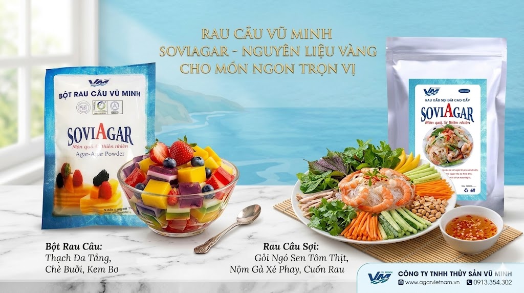 Chuyên Sản Xuất & Cung Cấp Bột Rau Câu Vũ Minh SoviAgar, Rau Câu Sợi Vũ Minh SoviAgar Uy Tín – Chất Lượng Hàng Đầu