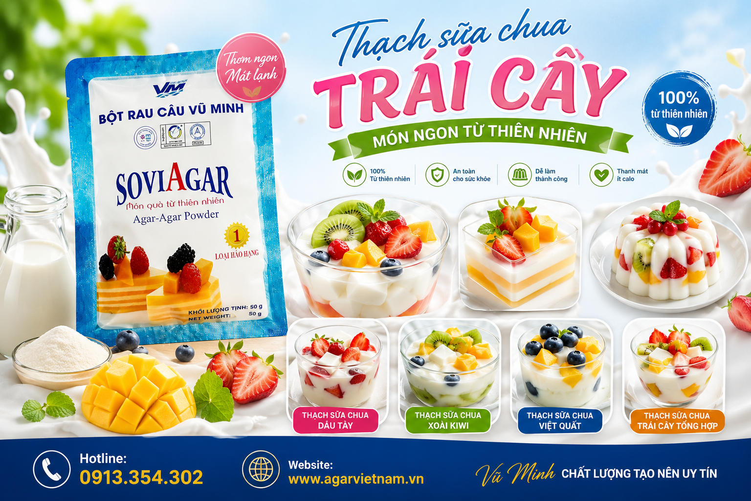 Bột Rau Câu Vũ Minh SOVIAGAR – Bí Quyết Làm Thạch Sữa Chua, Thạch Trái Cây Thơm Ngon Tại Nhà
